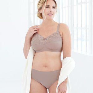 Glamorise 50H Plus-Size COMFORT LIFT Bra Wireless-Support SOFT-LACE Taupe NEW
